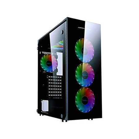 Apevia Trinity-F Mid Tower Gaming Case with 4 x Full-Size Tempered Glass Panels, Top USB3.0/USB2.0/Audio Ports, 6 x Frostblade RGB Fans